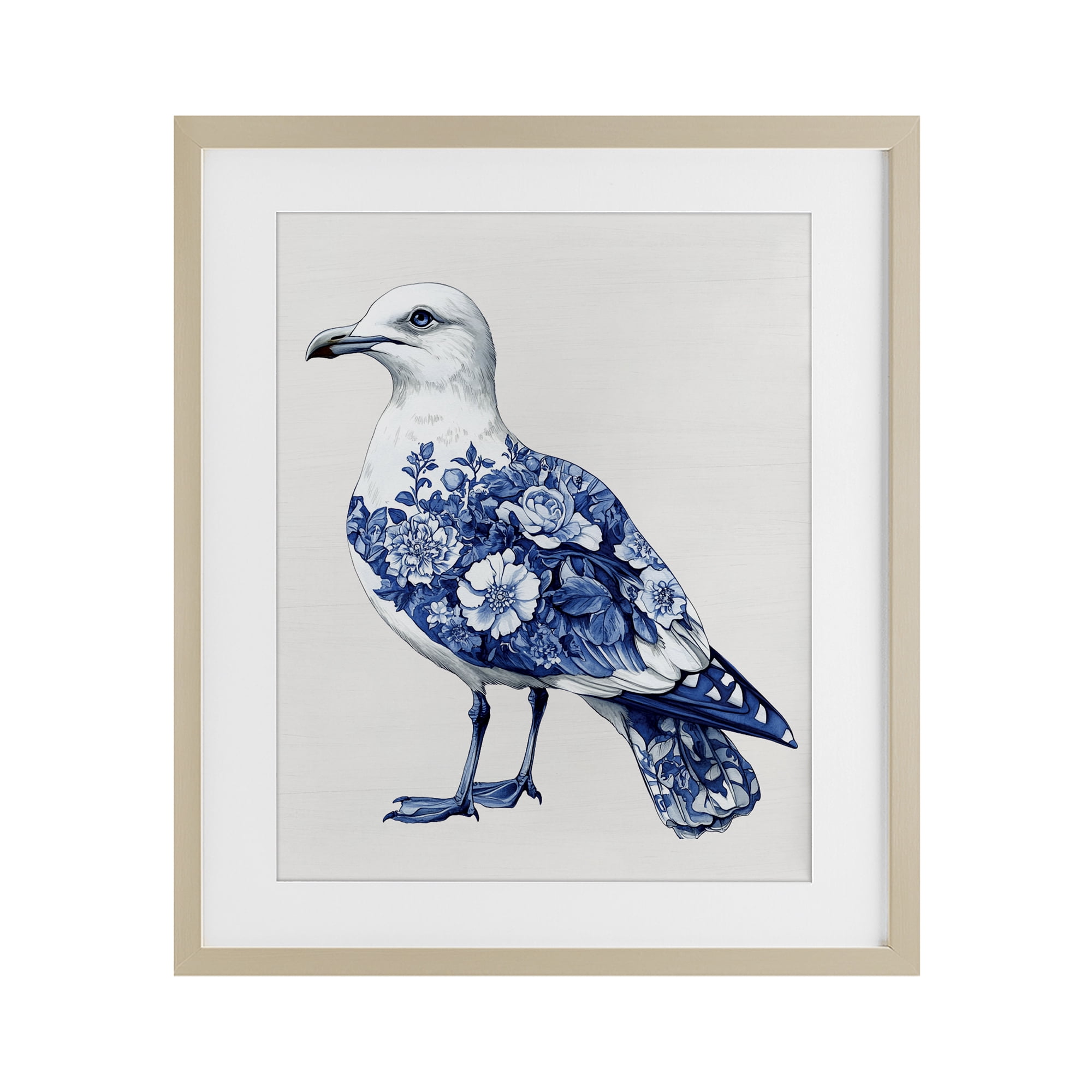 Funky Toile Seagull Birch Framed Print Under Glass, design by Lettered and Lined