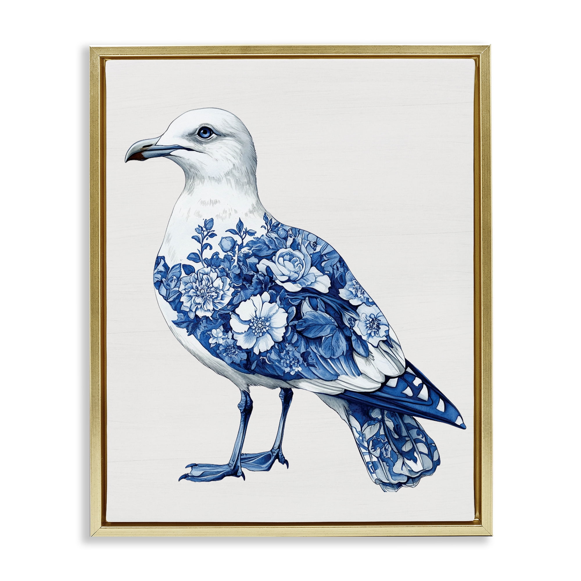 Funky Toile Seagull Gold Framed Floater Canvas Wall Art, design by Lettered and Lined