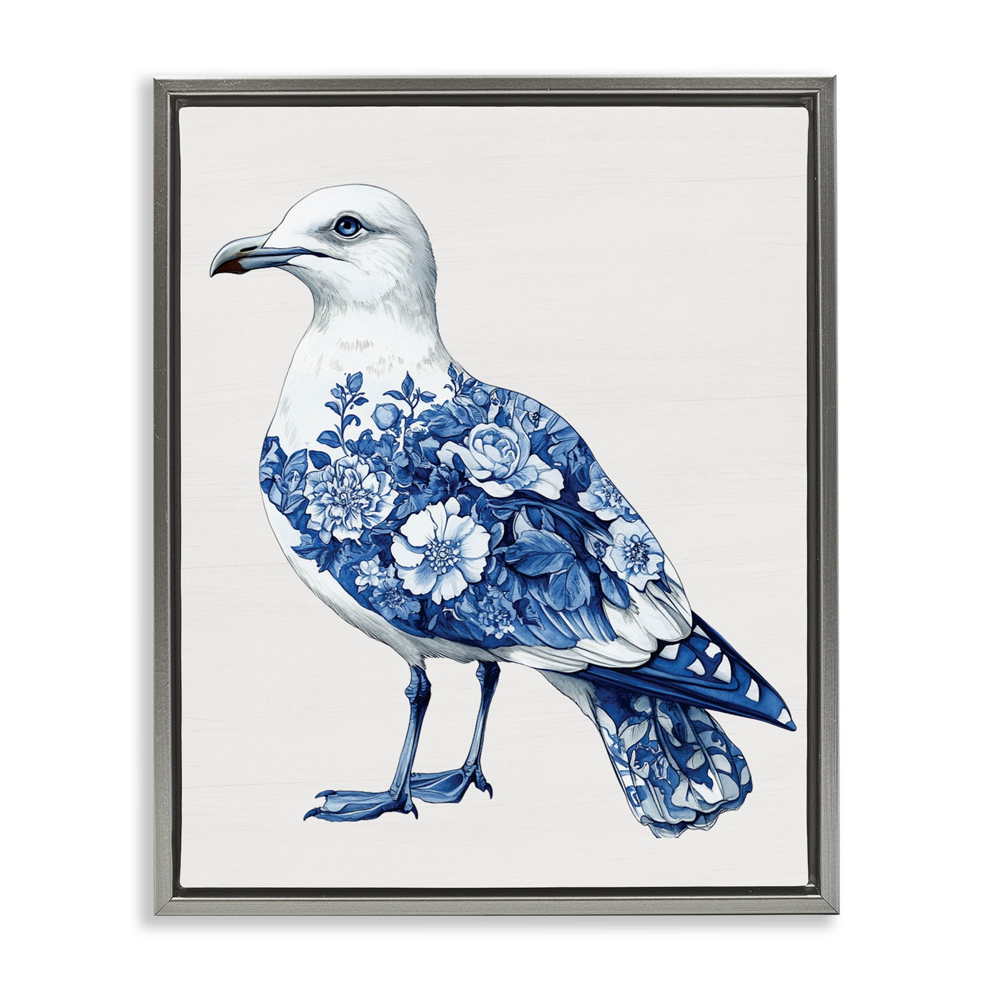 Funky Toile Seagull Gray Framed Floater Canvas Wall Art, design by Lettered and Lined