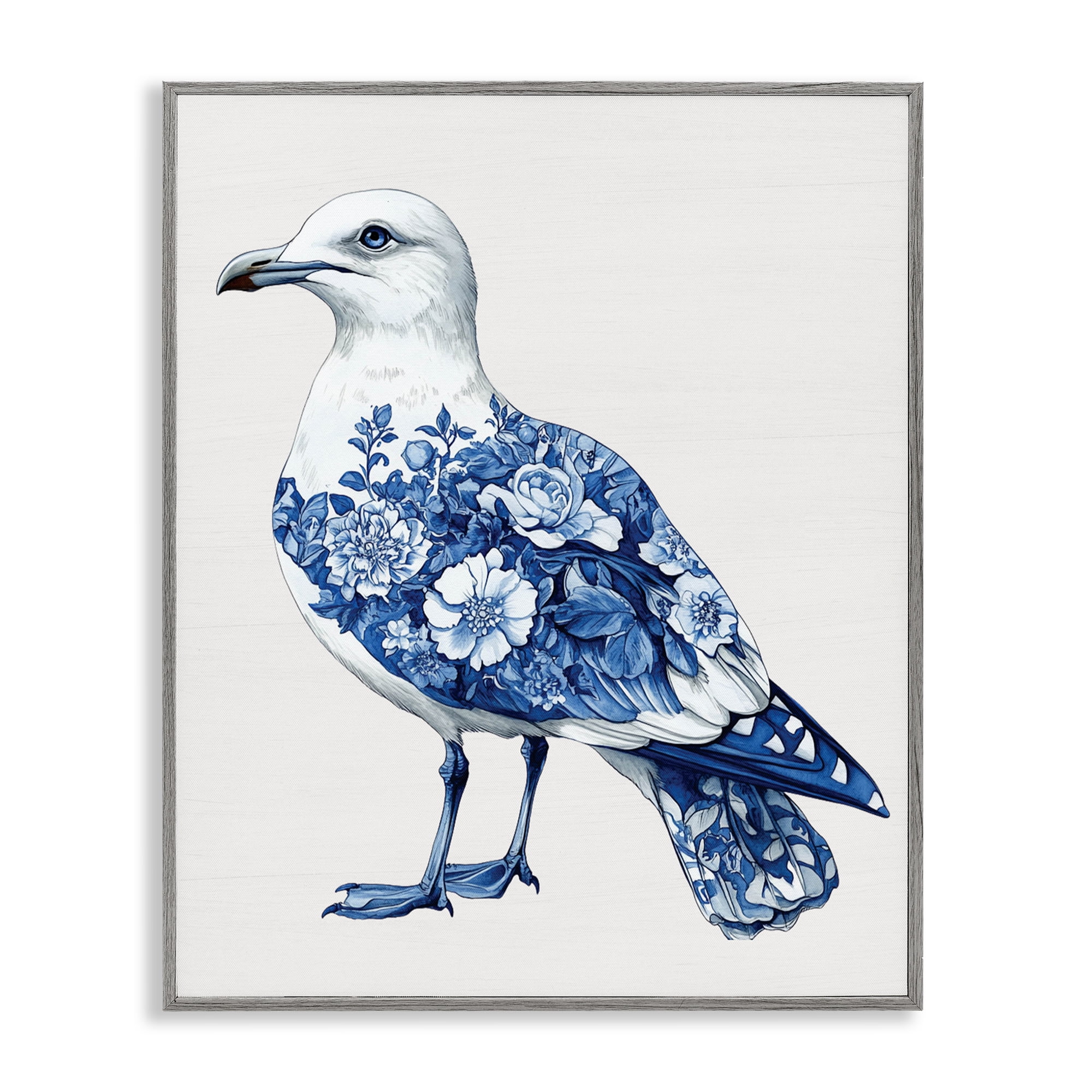 Funky Toile Seagull Gray Framed Giclee Art, design by Lettered and Lined