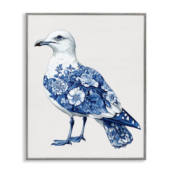 Funky Toile Seagull Gray Framed Giclee Art, design by Lettered and Lined