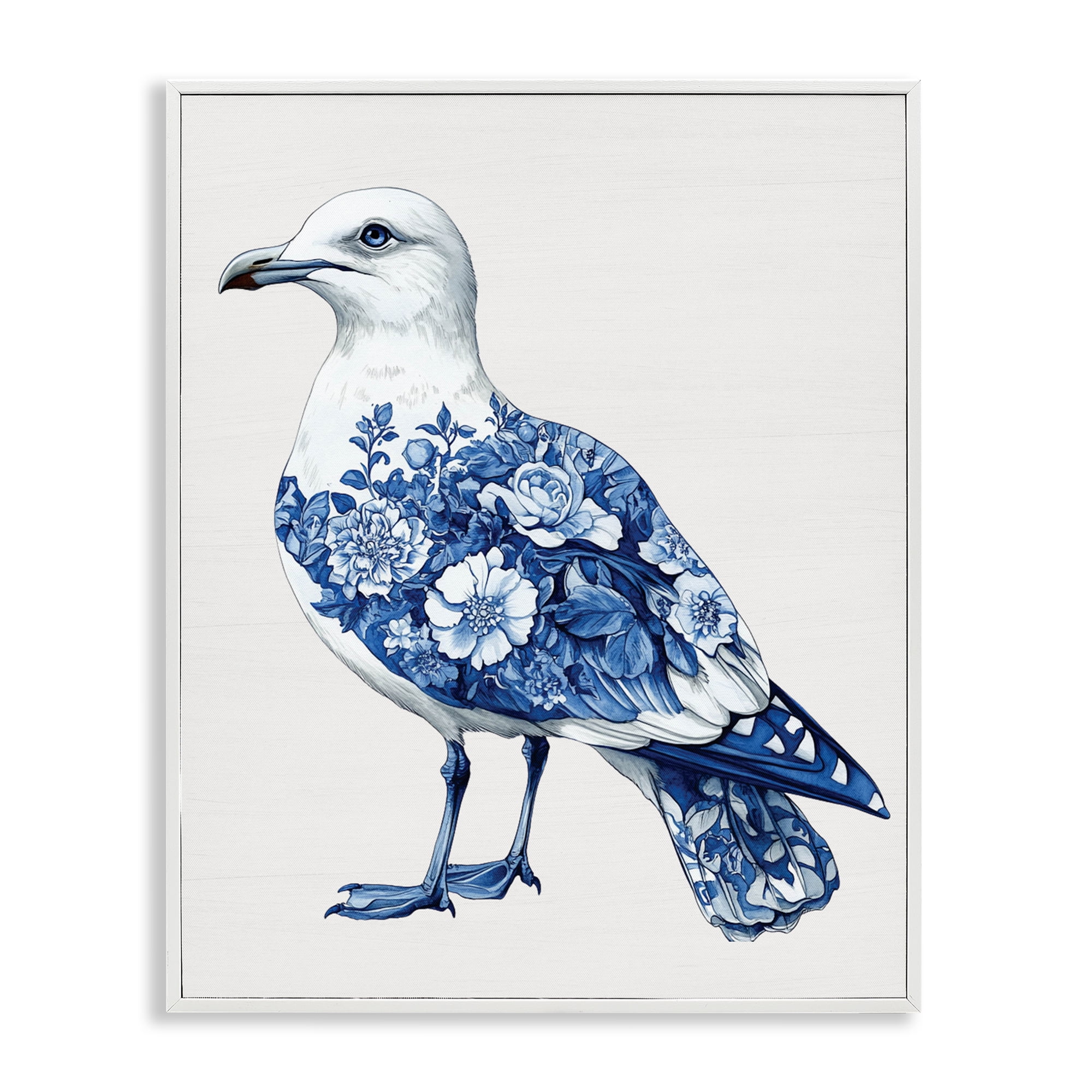 Funky Toile Seagull White Framed Giclee Art, design by Lettered and Lined