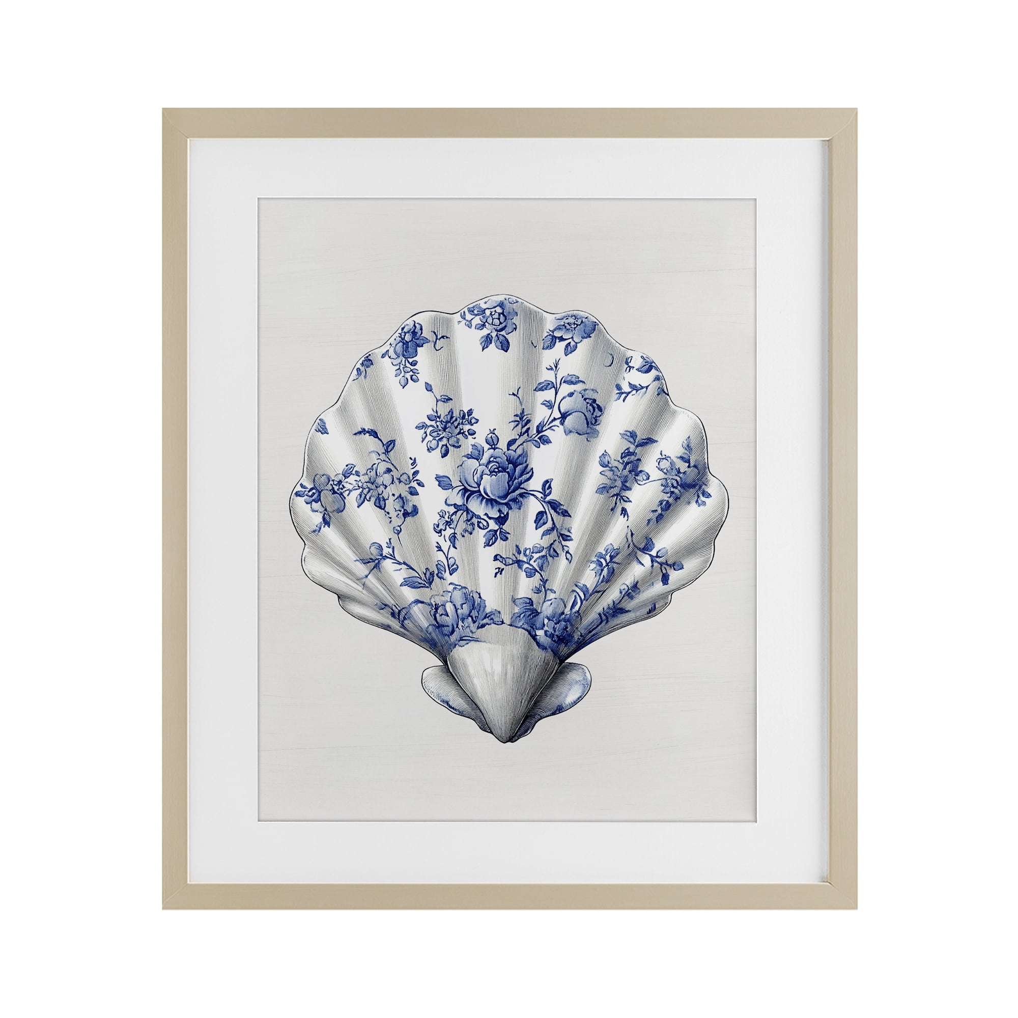 Funky Toile Seashell Birch Framed Print Under Glass, design by Lettered and Lined