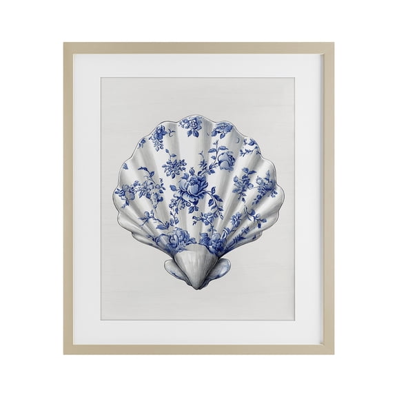 Funky Toile Seashell Birch Framed Print Under Glass, design by Lettered and Lined