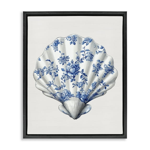 Funky Toile Seashell Black Framed Floater Canvas Wall Art, design by Lettered and Lined