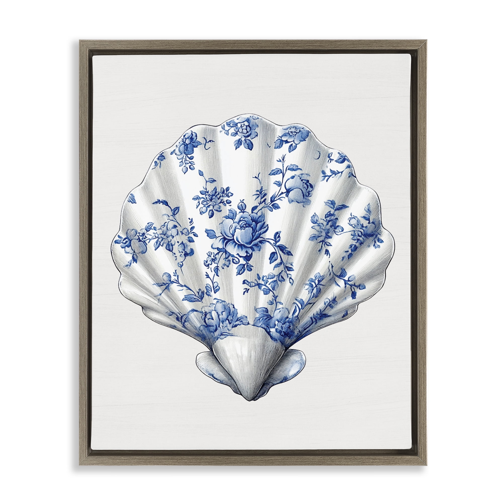 Funky Toile Seashell Brown Framed Floater Canvas Wall Art, design by Lettered and Lined