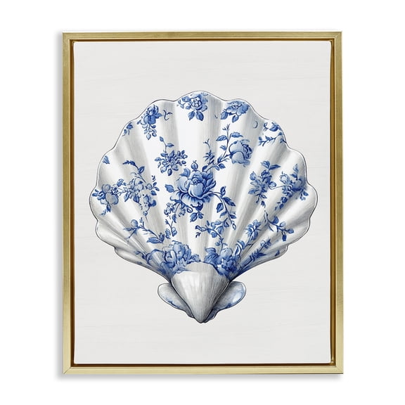 Funky Toile Seashell Gold Framed Floater Canvas Wall Art, design by Lettered and Lined
