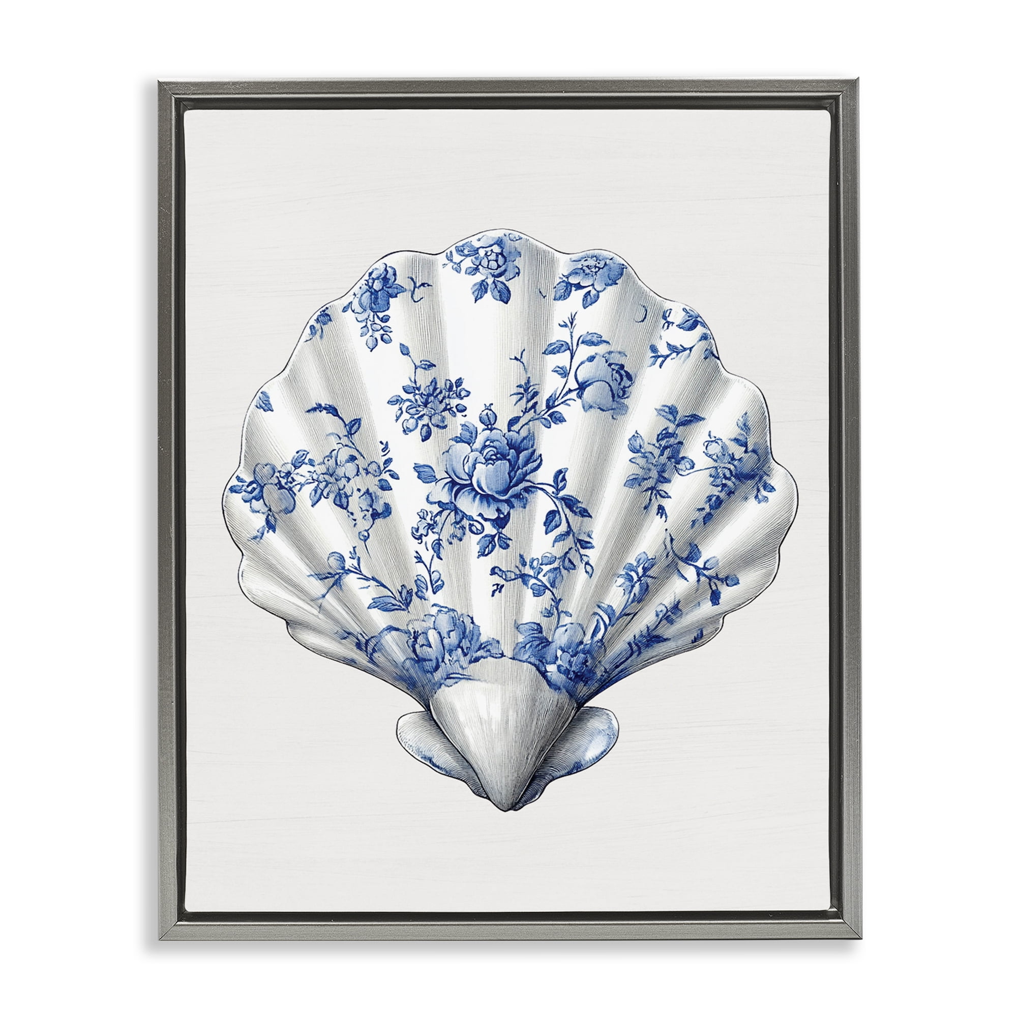 Funky Toile Seashell Gray Framed Floater Canvas Wall Art, design by Lettered and Lined