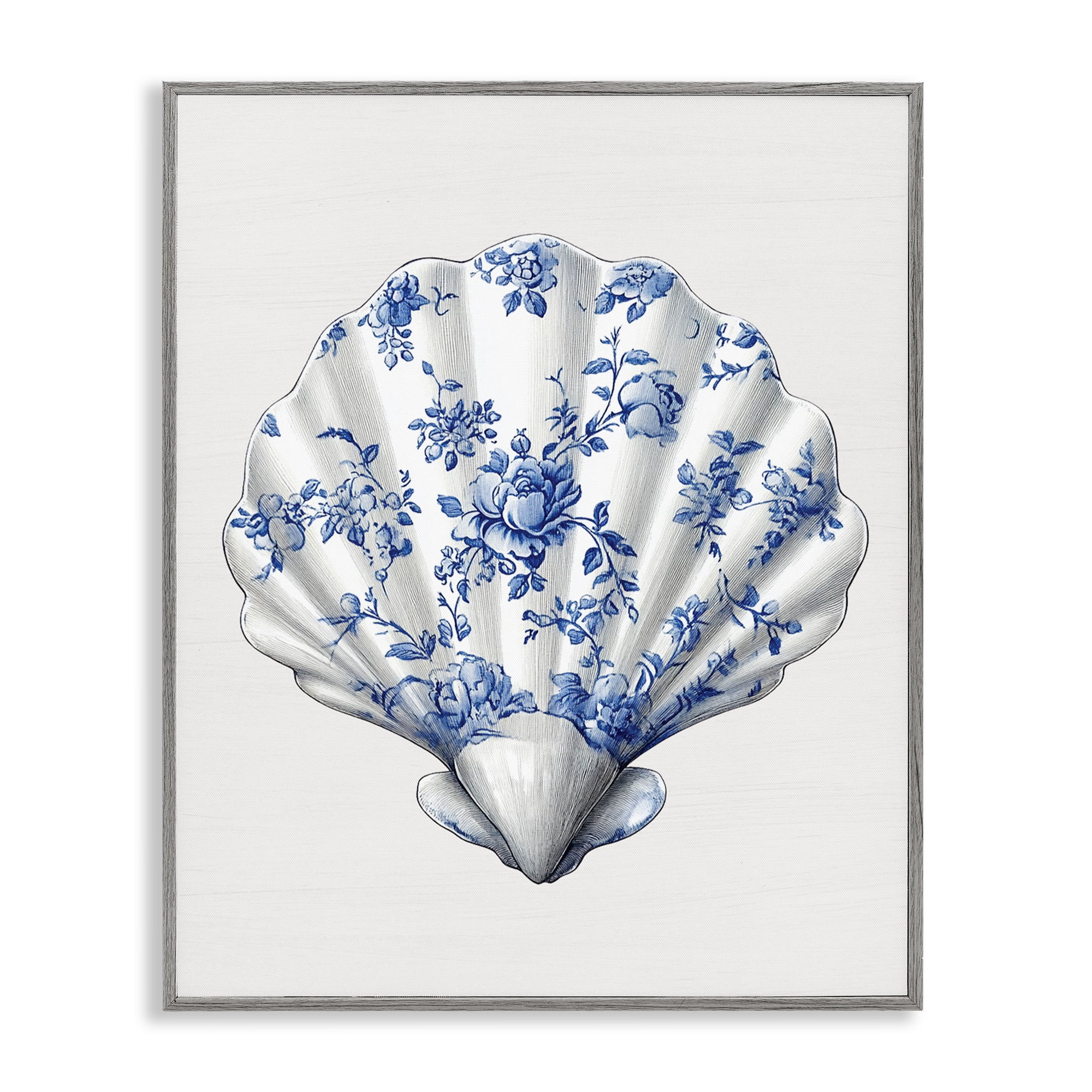 Funky Toile Seashell Gray Framed Giclee Art, design by Lettered and Lined