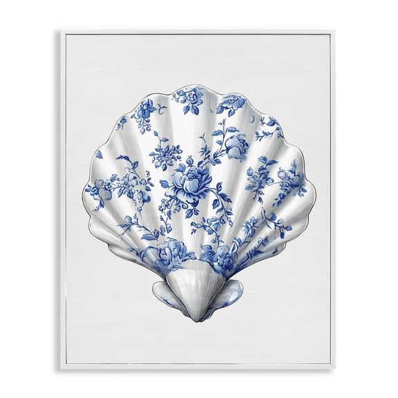 Funky Toile Seashell White Framed Giclee Art, design by Lettered and Lined
