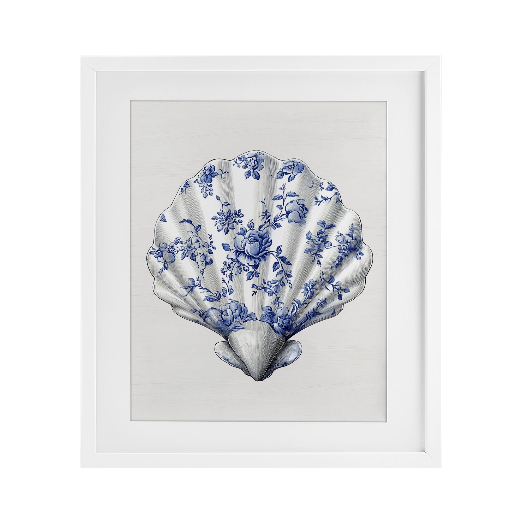 Funky Toile Seashell White Framed Print Under Glass, design by Lettered and Lined