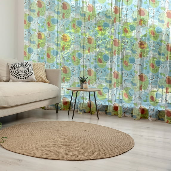 Funky Tulle Curtains with Rod Pocket, Whimsical Fun Pattern with Random Swirls Spirals Color Spots and Little Heart Shapes, Sheer Drape for Wedding Party 2 Panels, 7 Sizes, Multicolor, by Ambesonne