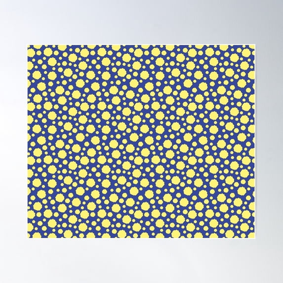Funky Yellow Polka Dot Circle Pattern On Blue Background Poster Wall Art, Modern Wall Decor For Living Room Bedroom, 8x12 UNFRAMED
