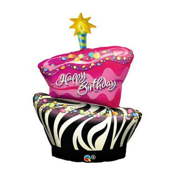 Funky Zebra Birthday Cake Foil Balloon