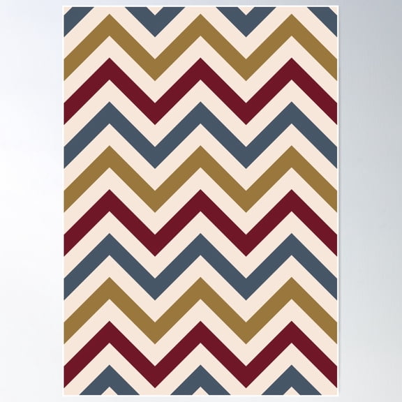 Funky Zigzag Pattern Gold Red Blue Cream Poster Wall Art, Modern Wall Decor For Living Room Bedroom, 16x24 UNFRAMED