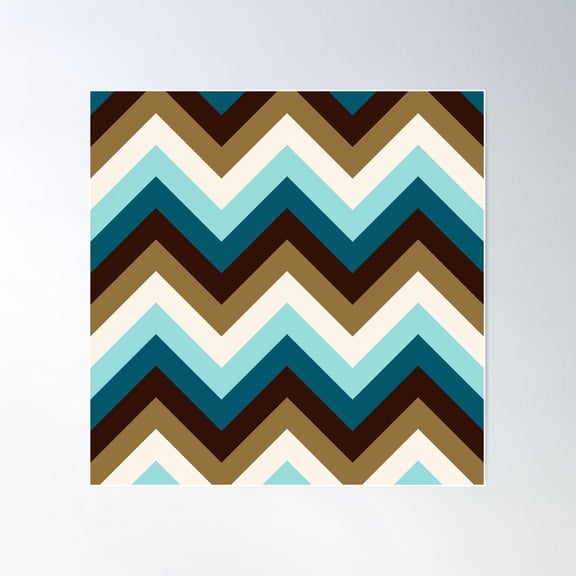 Funky Zigzag Pattern Teals Brown Gold Cream Poster Wall Art, Modern Wall Decor For Living Room Bedroom, 24x24 UNFRAMED