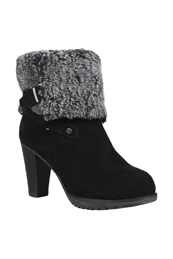 Womens Winter High Heel Boots Mid Calf Chunky Heel Warm Short Boots Fashion Side Zipper Plush Lined Outdoor Shoes