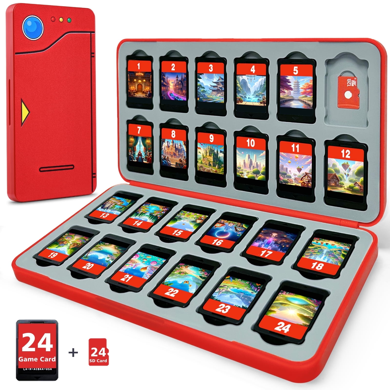 Funlab Nintendo Switch Game Card Case, Pokedex Red, 24 Game and 24