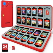 Funlab Game Case Compatible with Switch/Switch 2 Game & Micro SD Cards 24 Storage Cartridge,Pokedex Red