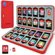 Funlab Game Case Compatible with Switch/Switch 2 Game & Micro SD Cards 24 Storage Cartridge,Pokedex Red
