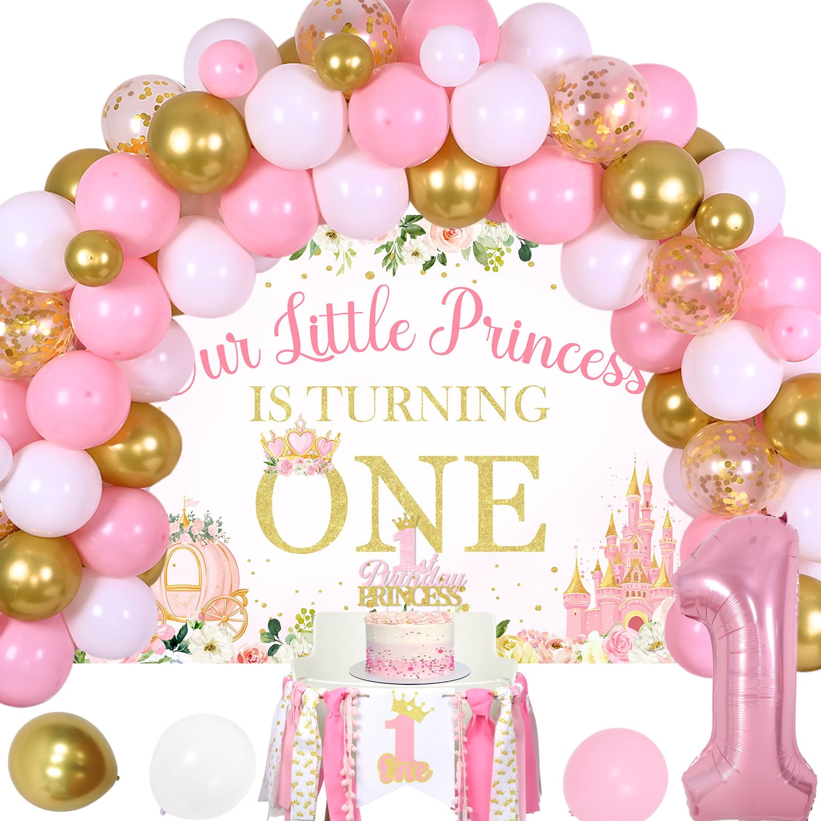 Funmemoir Floral 1st Birthday Photo Banner - Pink, For Displaying Monthly Baby Pictures