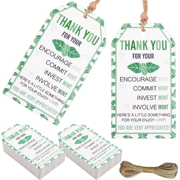 Funmemoir 50pcs Mint Thank You Gift Tags Appreciation Tags with String for Coworkers Employee Volunteers Teachers Thank You Hanging Labels for Thanksgiving Teachers Day Mothers Day Party Favors