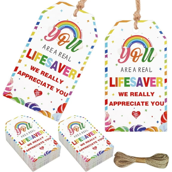 Funmemoir 50pcs You are a Real Lifesaver Thank You Gift Tags Appreciation Tags with String We Really Appreciate You Gift Tags for Employee Thanksgiving Teachers Day Mothers Day Wedding Party Favors