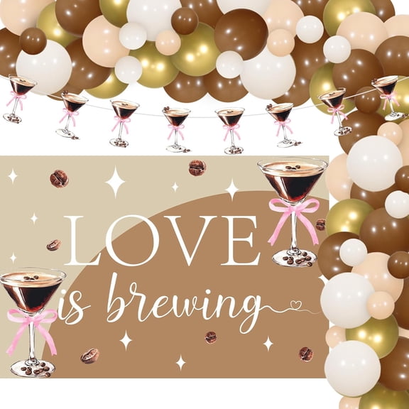 Funmemoir Espresso Martini Bridal Shower Decorations Love Is Brewing Backdrop Espresso Martini Balloon Arch Coffee Martini Garland for Coffee Martini Bachelorette Party Decorations