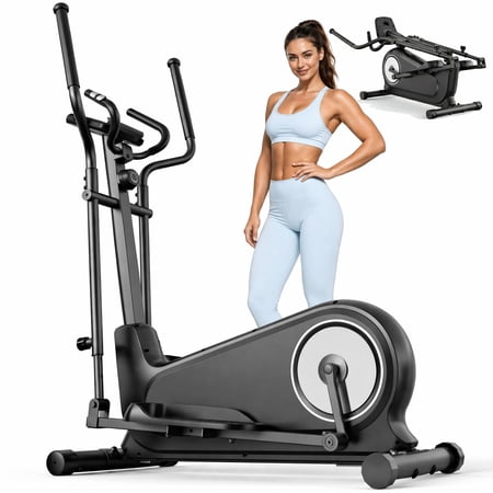 Funmily Elliptical Training Machine, 550lbs Capacity Heavy Duty Elliptical Exercise Machine for Home Use, 16-Level Magnetic Resistance, 15.5" Stride, 3-Way Adjustable Pedals