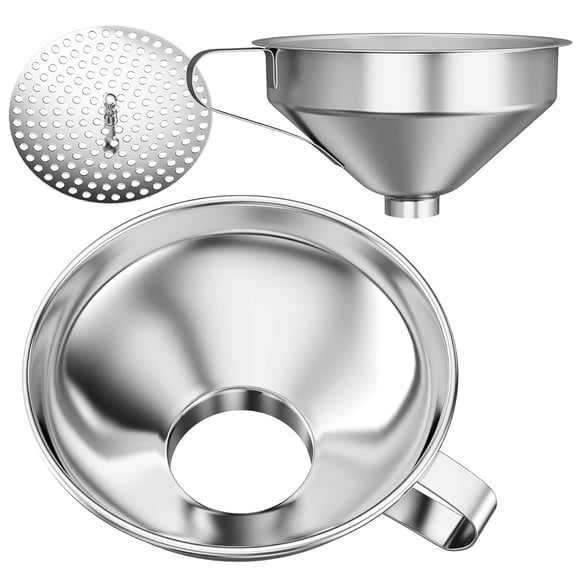 Funnel with Strainer for Wide and Regular Mason Jars - Wide-Mouth Funnels for Kitchen Use - Canning Supplies Kit - Stainless Steel - 3 Pack (Small and Large)