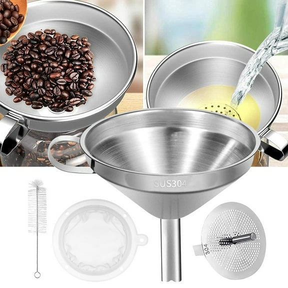 Funnel with Filter 5 Inch, 18/8 Stainless Steel Kitchen Funnel with 200 Mesh Strainer for Fryer Oil, Juice, Milk and Coffee