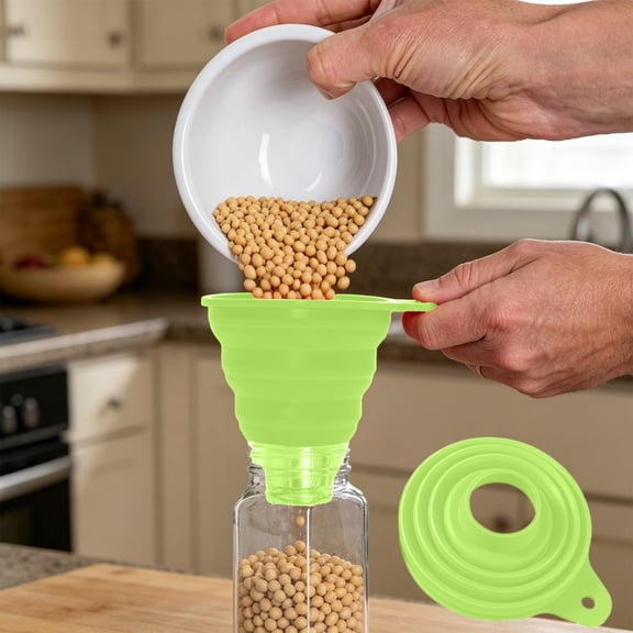 Funnels for Kitchen Use Filling Bottles,Kitchen Funnels,Foldable Silicone Funnel,5.7IN Collapsible Small & Large Funnels for Kitchen, Water Bottles & Liquid Transfer(Green)