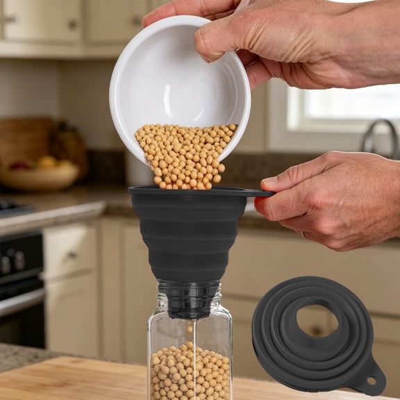 Funnels for Kitchen Use Filling Bottles,Kitchen Funnels,Foldable Silicone Funnel,5.7IN Collapsible Small & Large Funnels for Kitchen, Water Bottles & Liquid Transfer(Black)