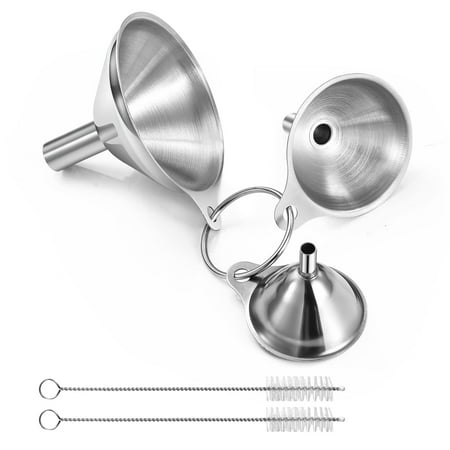Funnels for Kitchen Use, Small Stainless Steel Funnels for Filling Bottles Transferring Essential Oil, Liquid, Spice, Dry Ingredients & Powder, Dishwasher Safe (Short-Handled Funnel)