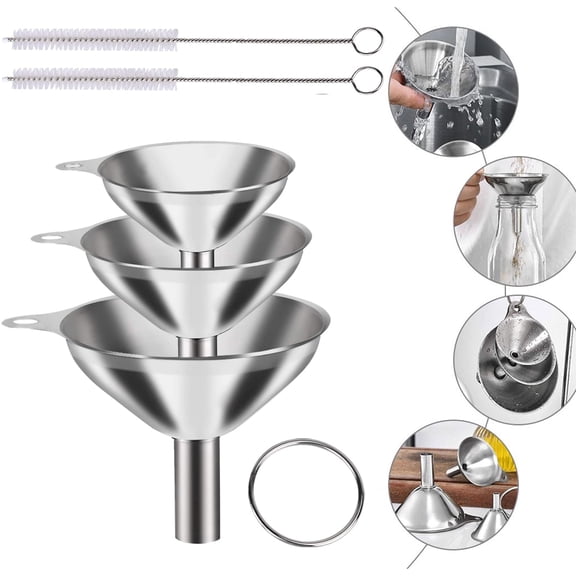 Funnels for Kitchen Use Filling Bottles, Food Grade Stainless Steel Small Funnels for Essential Oils and Liquids, with Brushes, 6-Piece Set