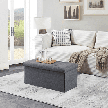 FunniHomi 30'' Folding Storage Ottoman Bench, Ottoman Footrest with Flip Lid, End of Bed Bench for Living Room, Bedroom, Entryway, Load up to 250 lbs, Gray