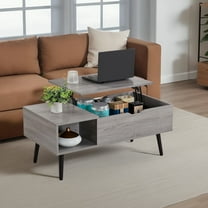 FunniHomi 39" Wood Lift Coffee Table, Center Table with Hidden Compartment and 2 Storage Spaces for Living Room and Office Room, Rising Tabletop, Brown