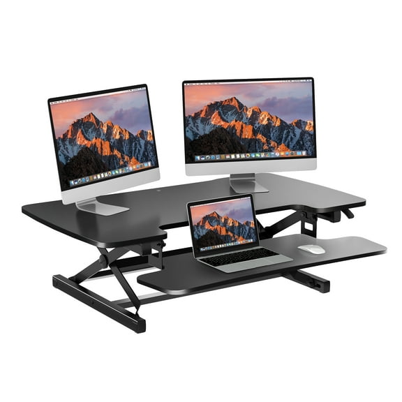 FunniHomi 42 inch Height Adjustable Stand Up Desk Converter, Quick Sit to Stand Tabletop Riser Workstation for home and office, Black