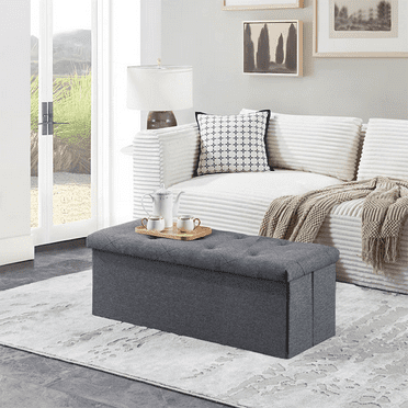 FunniHomi 43'' Folding Storage Ottoman Bench, Ottoman Footrest with Flip Lid, End of Bed Bench for Living Room, Bedroom, Entryway, Load up to 250 lbs, Gray