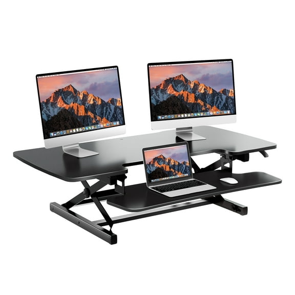FunniHomi 47 inch Height Adjustable Stand Up Desk Converter, Quick Sit to Stand Tabletop Riser Workstation for home and office, Black