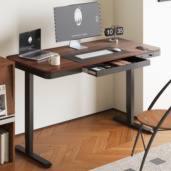 FunniHomi 55" Width Home Office Electric Standing Desk with Drawers, Sit Stand Desk with Storage, USB Charging, Height Adjustable Computer Desk for Home Office, Rustic Top and Black Adjustable Frame