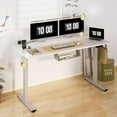 thumbnail image 1 of FunniHomi 55" x 28" Adjustable Standing Desk with Built-In Cable Management and Hook, Whole-Piece Desktop (Grey Frame + White Top, 2 Packages), 1 of 10
