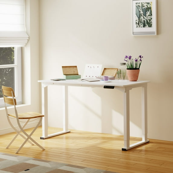 FunniHomi 55"x28" Height Adjustable Standing Desk 4 Legs Dual Motors Home Office Desk, White