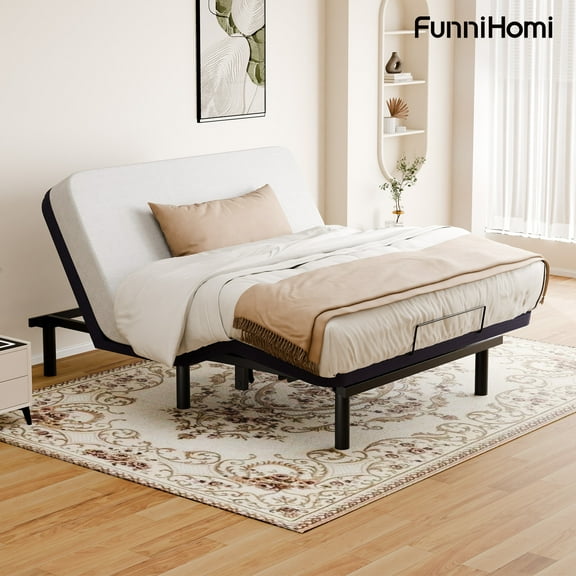 FunniHomi Adjustable Bed Frame Base, Segmented Design, Adjustable Bed Legs, Wired Remote, Whisper Quiet Durable Motor