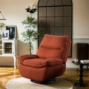 FunniHomi Lotus Swivel Rocker Recliner Chair for Adults, Oversized 360° Swivel Recliner Chair, Certified Linen, Side Pocket, Gaming Sofa for Living Room Bedroom Nursery, Orange
