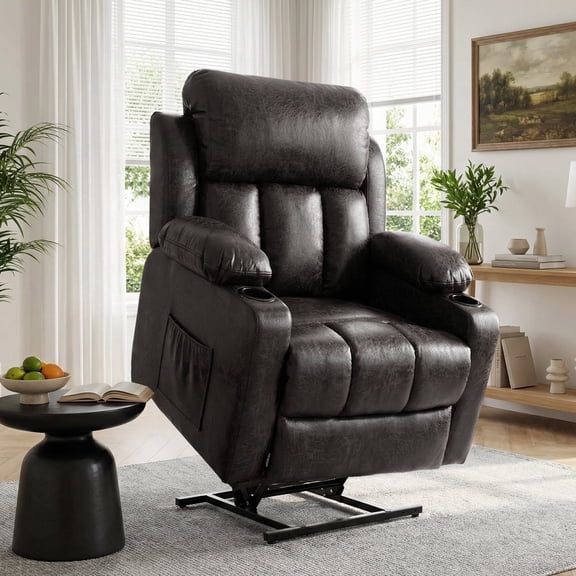 FunniHomi Oversized Dual Motor Power Lift Recliner Chair for Elderly, 27.4" Extra Wide Lay Flat Electric Lift Chair with Massage and Heat, Charcoal