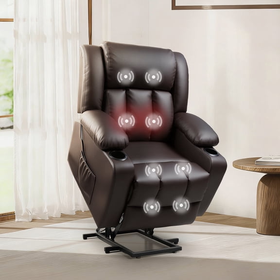 FunniHomi Power Lift Recliner Chair for Elderly with Massage and Heat, Electric Reclining Sofa with Cup Holders and Side Pockets for Living Room Bedroom, Brown