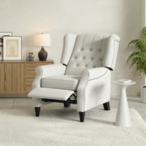 FunniHomi Pushback Recliner Chair, Farbric Wingback Accent Chair with Rivet Decoration for Living Room, Bedroom and Study, White