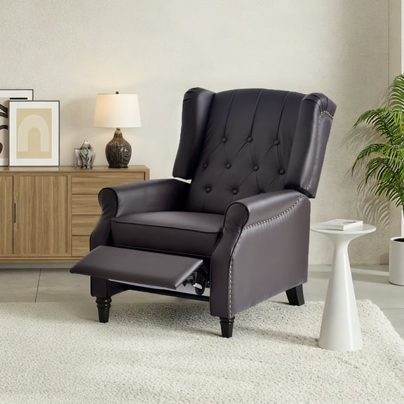FunniHomi Pushback Recliner Chair, Faux Leather Wingback Accent Chair with Rivet Decoration for Living Room, Bedroom and Study, Brown