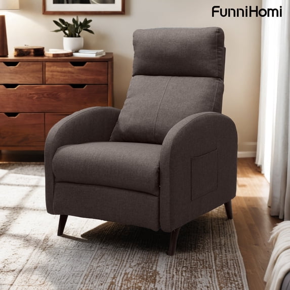 FunniHomi Recliner Chair Small Recliner Adjustable Reclining Chair Single Sofa with Padded Seat Backrest for Living Room Bedroom, Brown